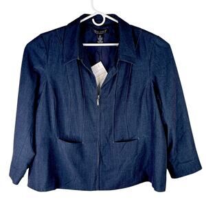 Dialogue Jacket Denim Look 28W Zipper Lined Pockets New